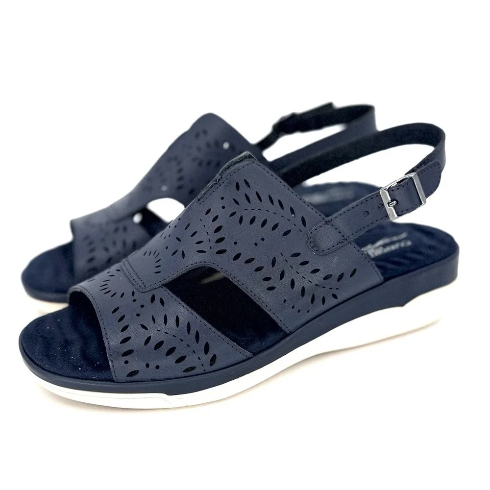 Easy Street Comfort Wave Platform Sandals Primrose Womens Navy 8WW Casual